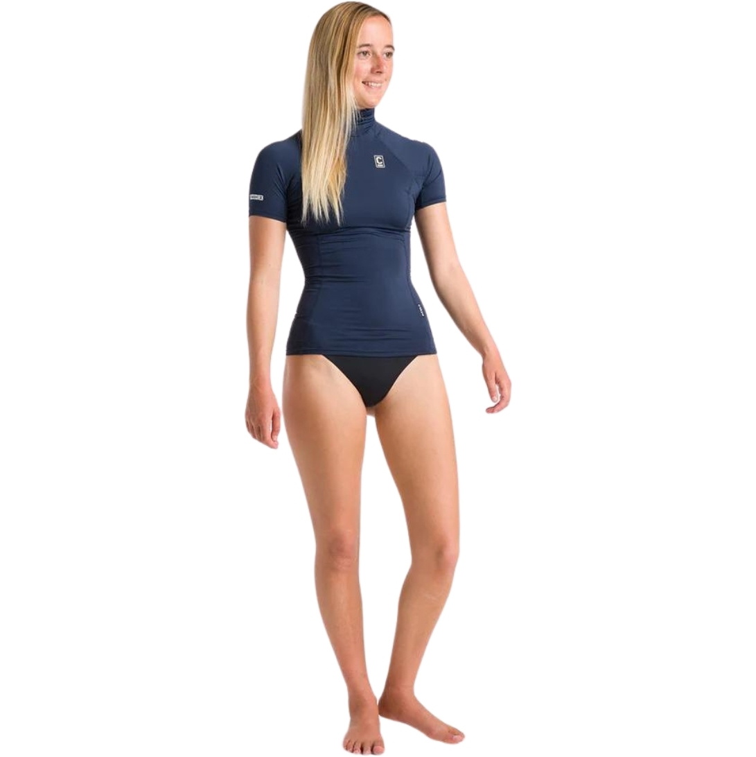 2026 C-Skins Womens NuWave X Short Sleeve Turtle Neck Rash Vest C-NLYSSWT - Bluestone / White